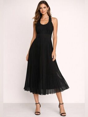 NEW JONES NY 100% SILK HALTER MIDI DRESS BLACK SIZE 8